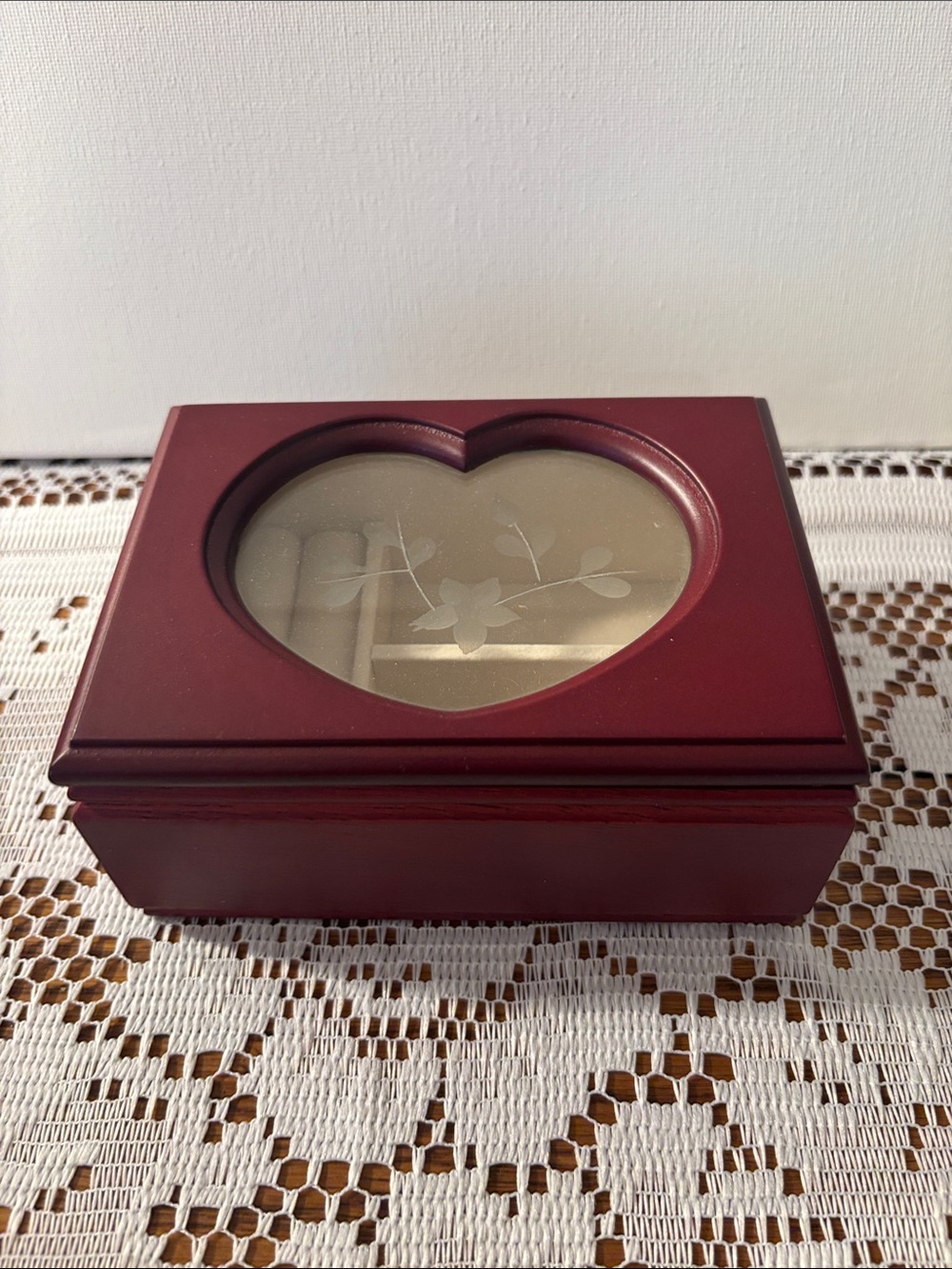 Heart-Top Jewelry Box in Deep Red